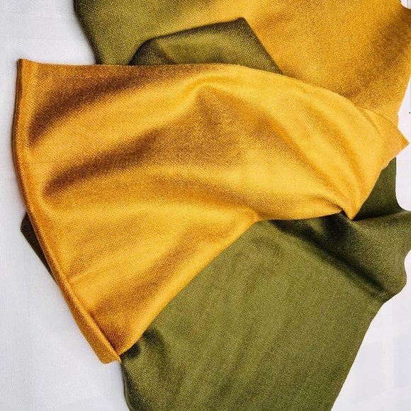 Silk & Pashmina Scarf – Golden Olive Elegance - Picture 1 of 7